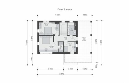 Проект двухэтажного дома с террасами, с плоской кровлей и отделкой штукатуркой